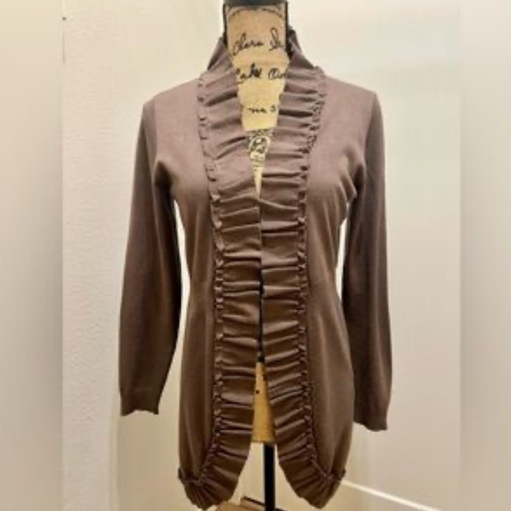 Style & Co. Brown Ruffled Women's open cardigan Sweater petite large